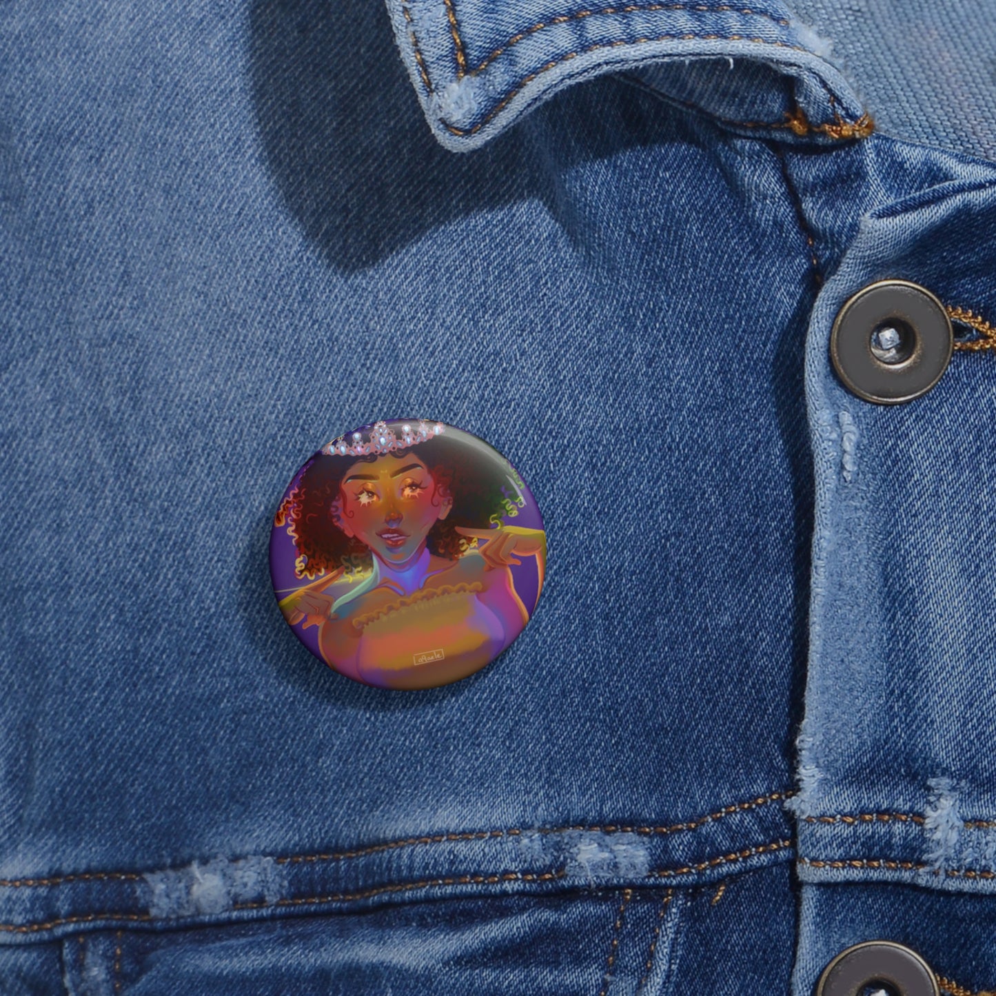 Melanated SLP Queen Button Pin